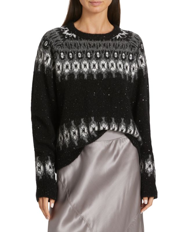 ATM Anthony Thomas Melillo Wool Blend Sequin Fair Isle Sweater